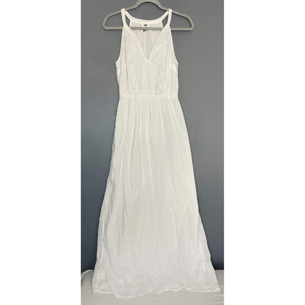 Old Navy Dress S White Crochet Halter Maxi Sundress Cotton Beachy Boho Cottage